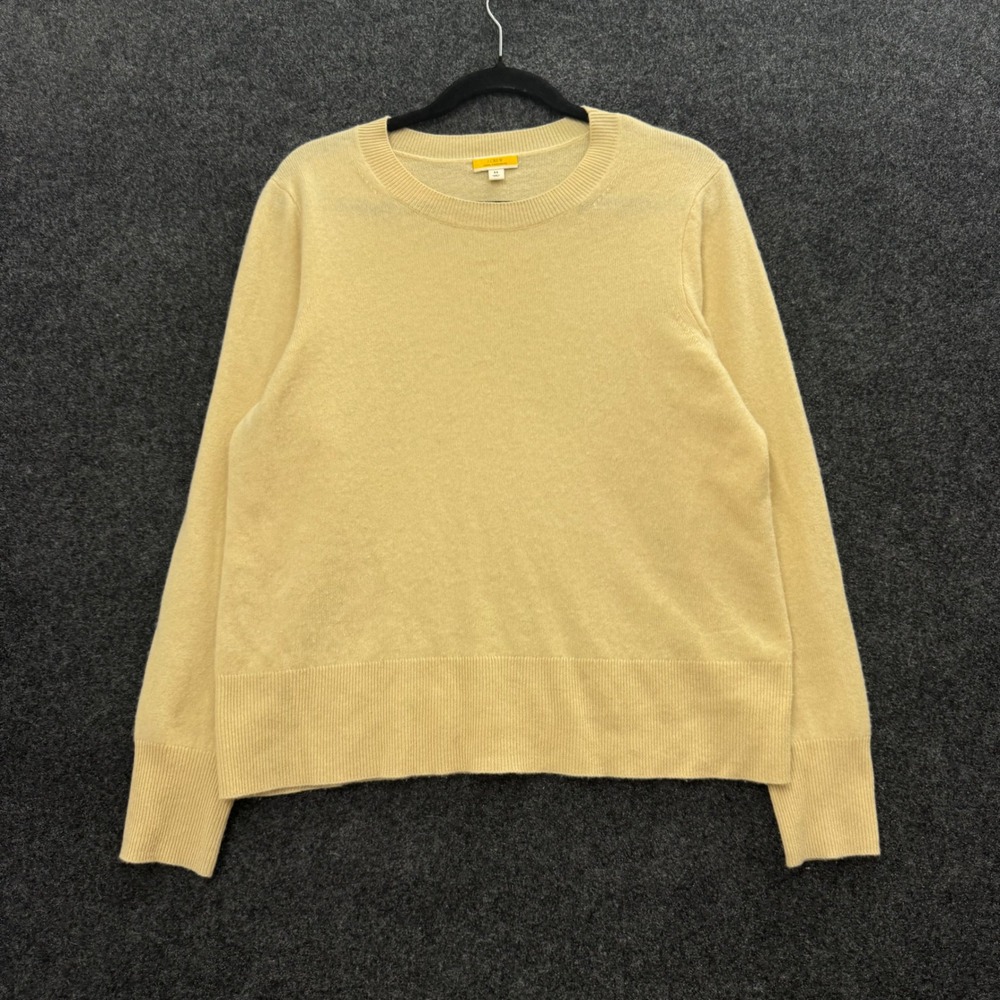 J.Crew Womens 100% Cashmere Crewneck Sweater Butter Cream Size M Classic Knit